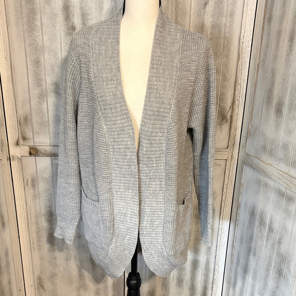 Zesica Heather Gray Open Front Knit Cardigan